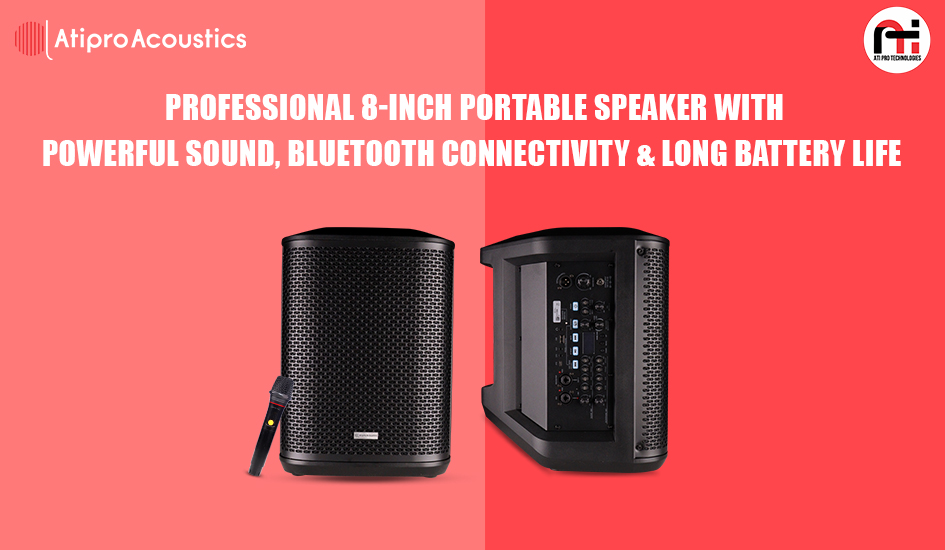 Professional 8-Inch Portable Speaker with Powerful Sound, Bluetooth Connectivity & Long Battery Life